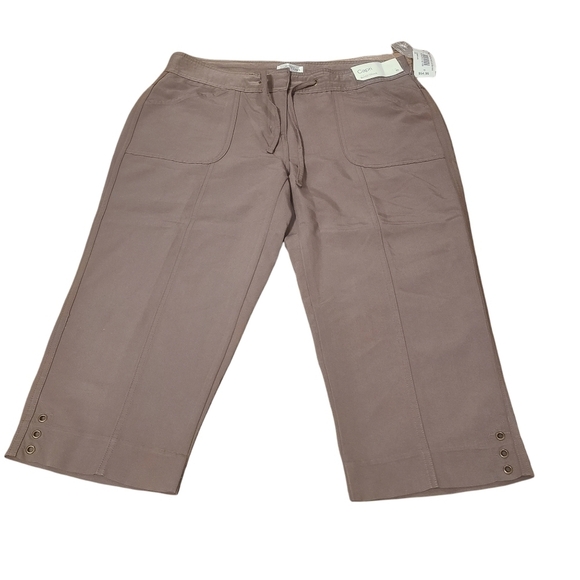 NEW Northern Reflections med brown drawstring waist  wide leg capri pants - Picture 1 of 10